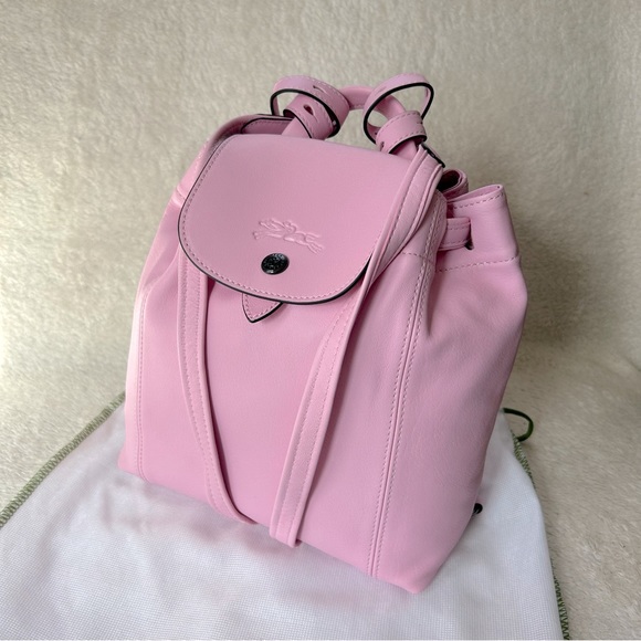 NWT Longchamp Soft Calf Leather Drawstring Backpack Pink